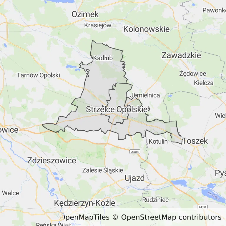 Mapa z zaznaczonym Strzelcach Opolskich