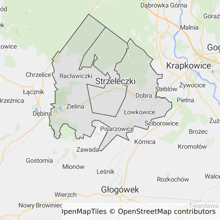 Mapa z zaznaczonym Strzeleczkami