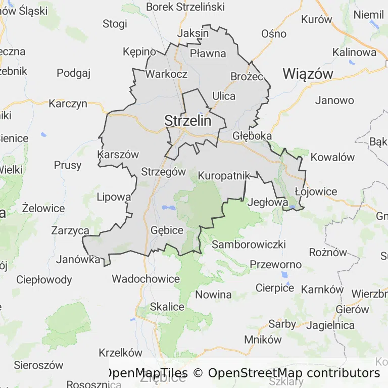 Mapa z zaznaczonym Strzelinem