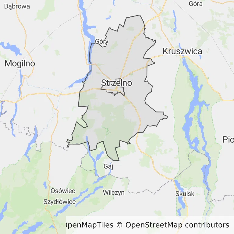 Mapa z zaznaczonym Strzelnem