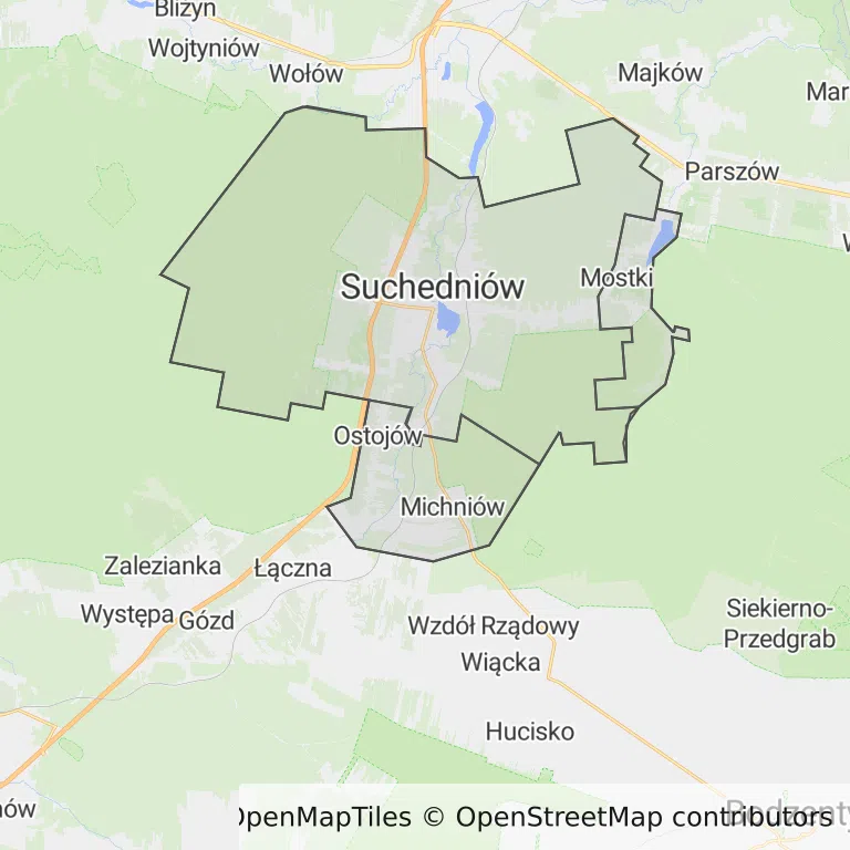 Mapa z zaznaczonym Suchedniowem