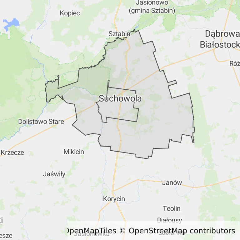 Mapa z zaznaczoną Suchowoli
