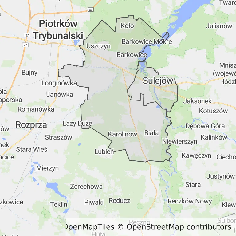 Mapa z zaznaczonym Sulejowem