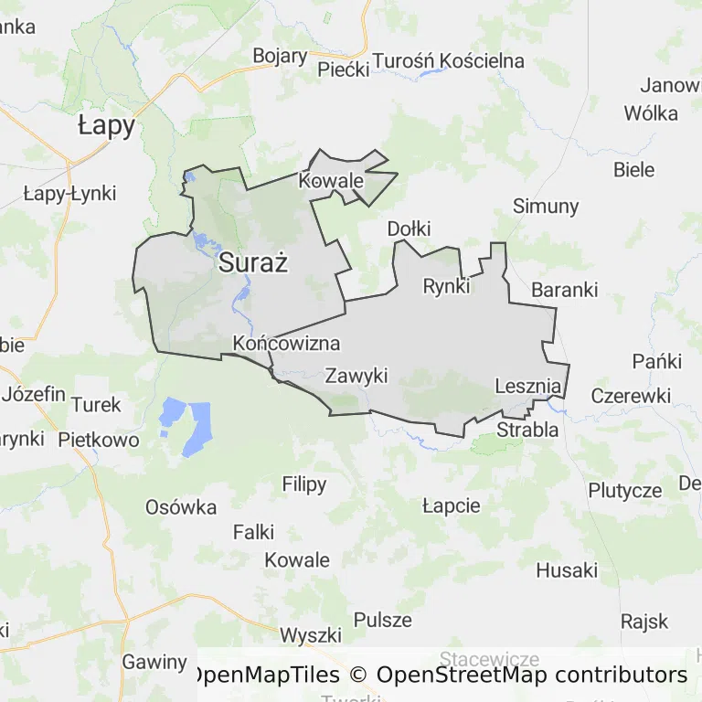 Mapa z zaznaczonym Surażu