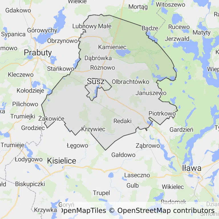 Mapa z zaznaczonym Suszem