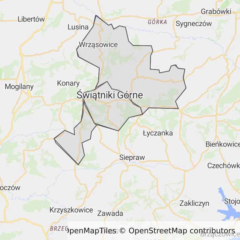 Mapa z zaznaczonym Świątnikach Górnych