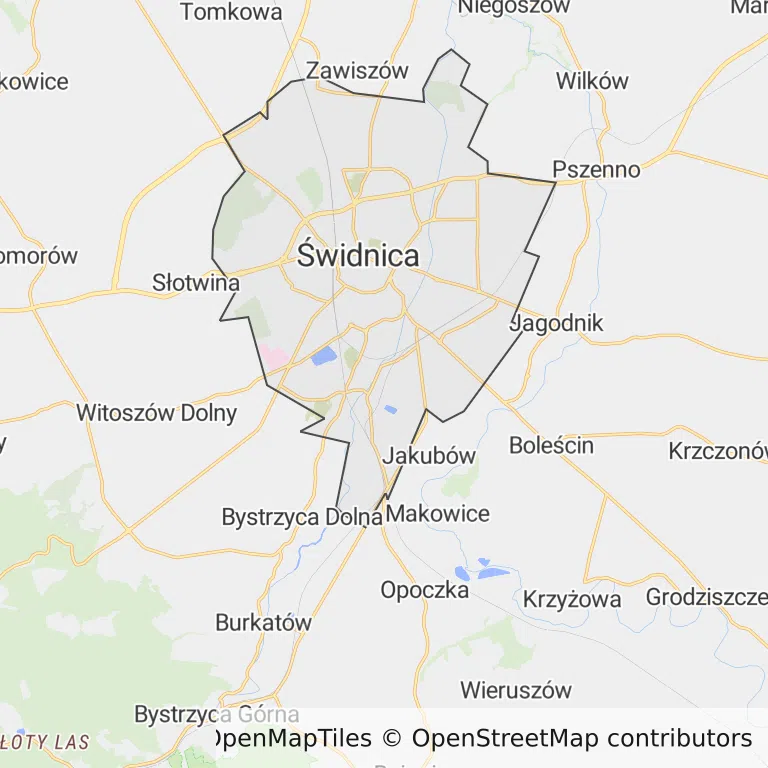Mapa z zaznaczonym Świdnicy