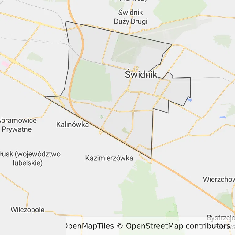 Mapa z zaznaczonym Świdnikiem