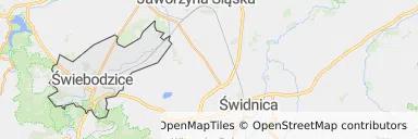 Mapa z zaznaczonymi Świebodzicami