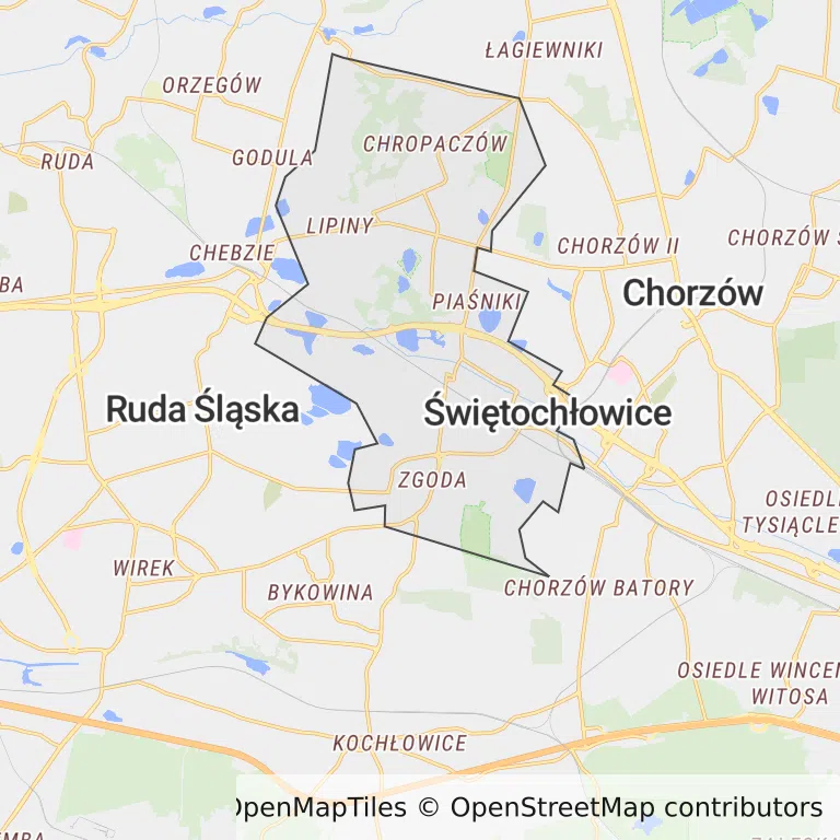 Mapa z zaznaczonymi Świętochłowicami