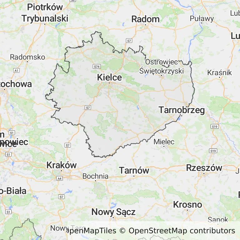 Mapa z zaznaczonym województwem świętokrzyskim