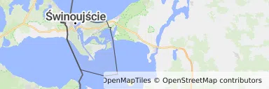 Mapa z zaznaczonym Świnoujściu