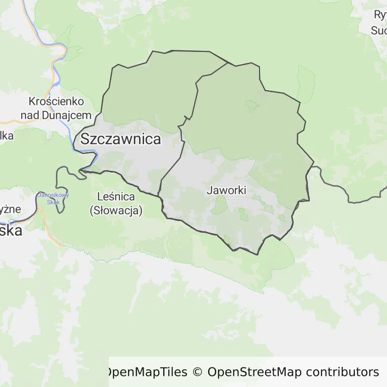 Mapa z zaznaczonym Szczawnicy