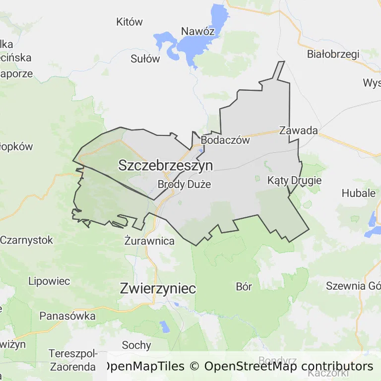 Mapa z zaznaczonym Szczebrzeszynem