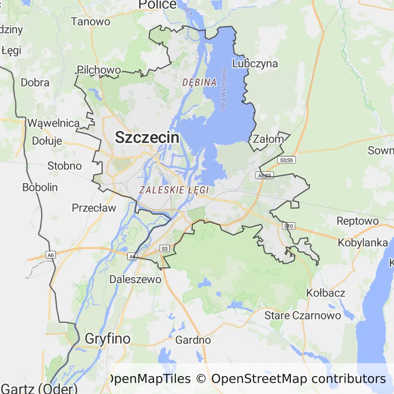 Mapa z zaznaczonym Szczecinem