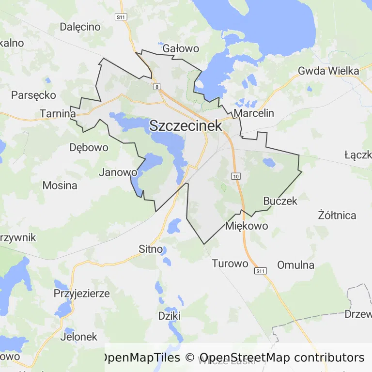 Mapa z zaznaczonym Szczecinkiem