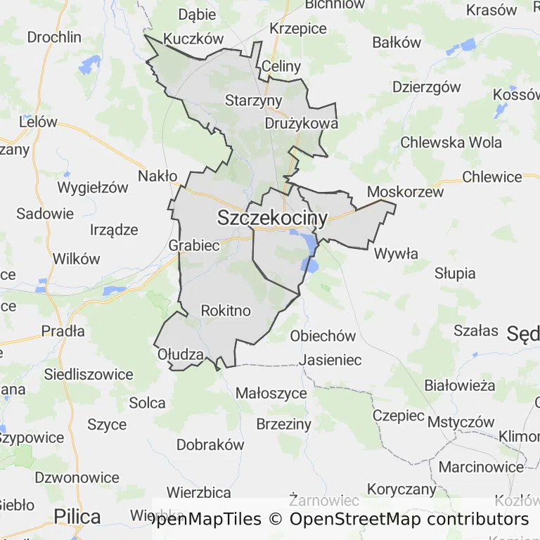 Mapa z zaznaczonym Szczekocinami