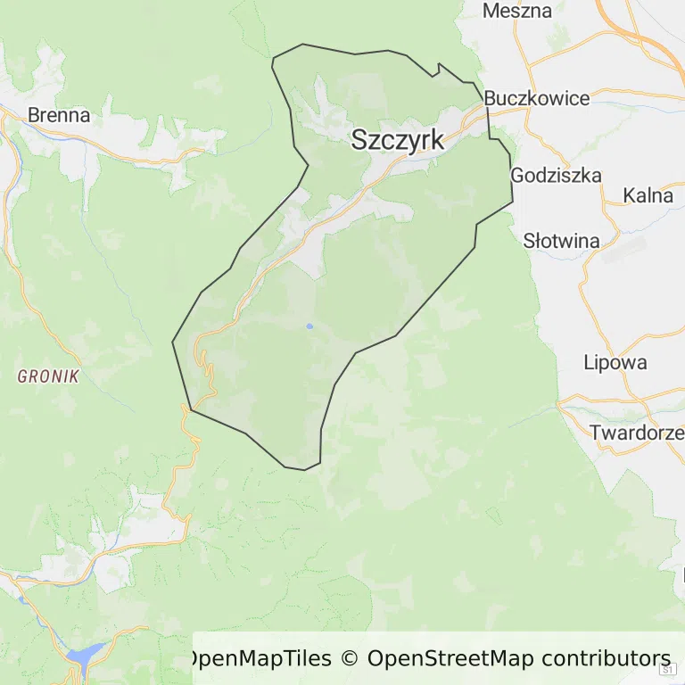Mapa z zaznaczonym Szczyrkiem