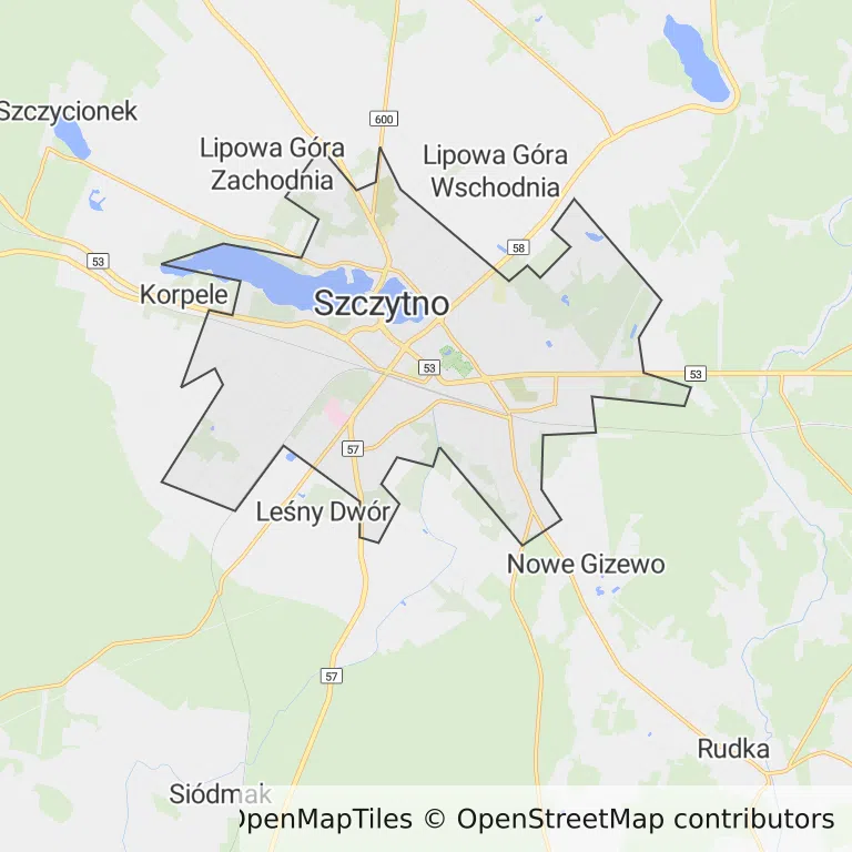 Mapa z zaznaczonym Szczytnem