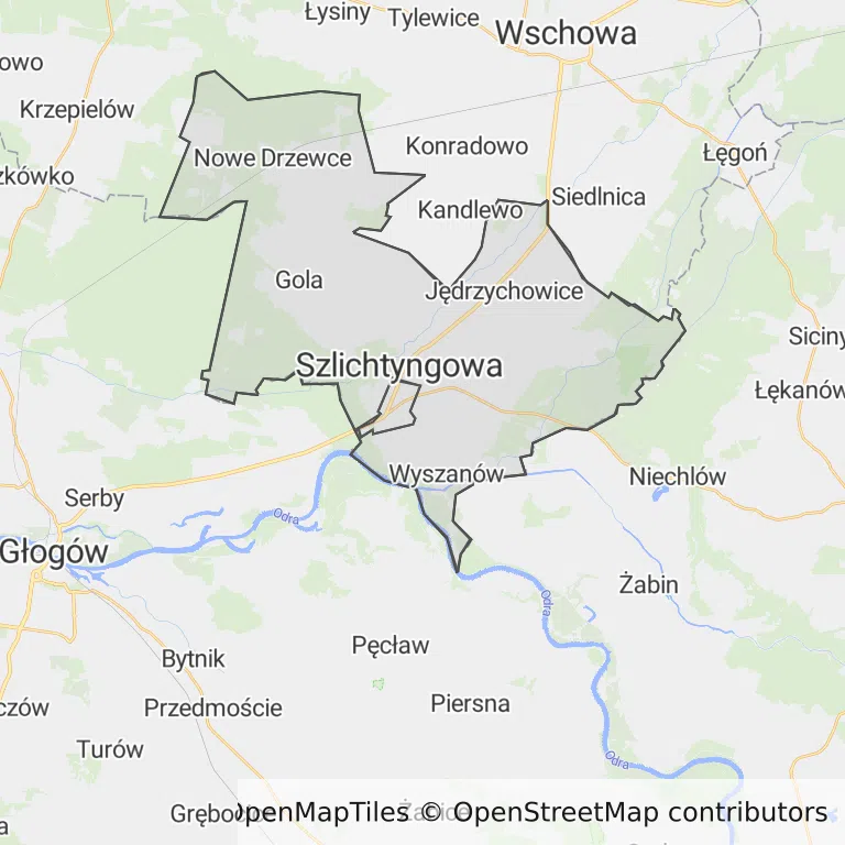 Mapa z zaznaczoną Szlichtyngowem