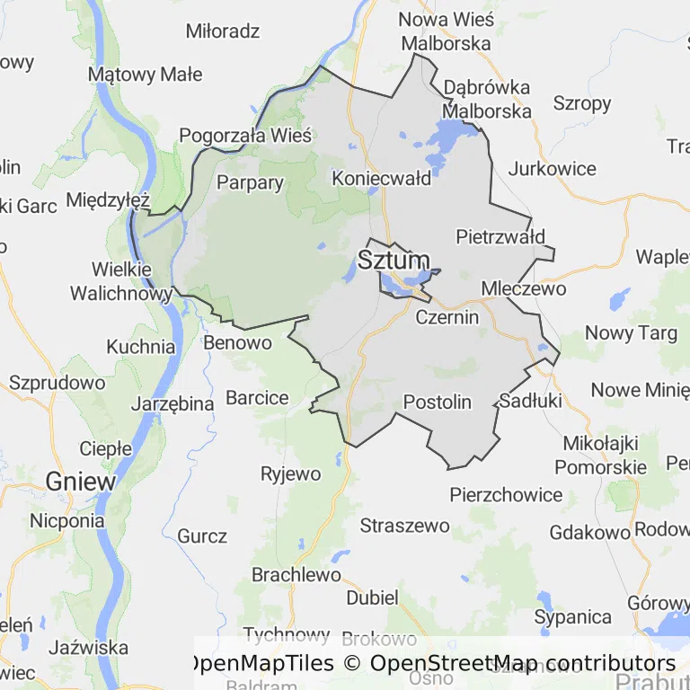 Mapa z zaznaczonym Sztumem