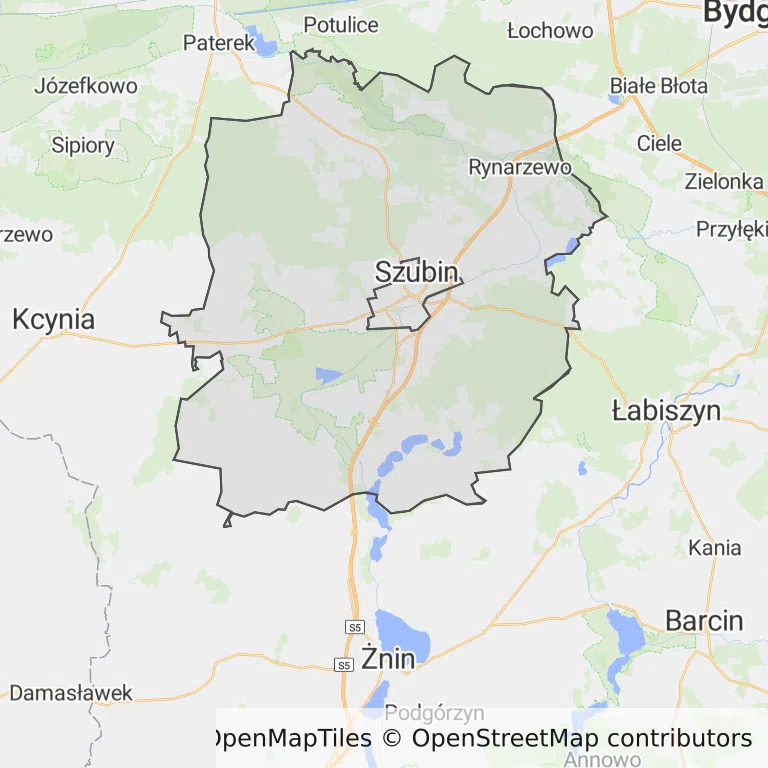 Mapa z zaznaczonym Szubinem