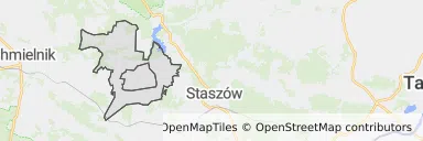 Mapa z zaznaczonym Szydłowem