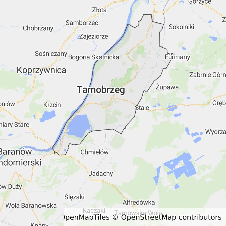 Mapa z zaznaczonym Tarnobrzegiem
