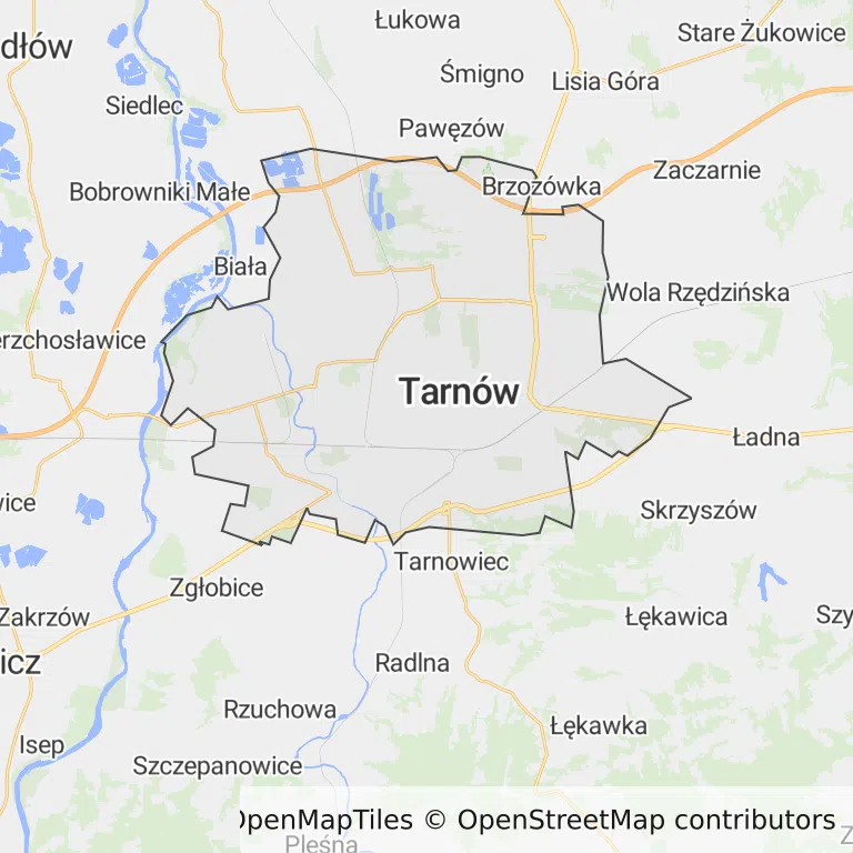 Mapa z zaznaczonym Tarnowem