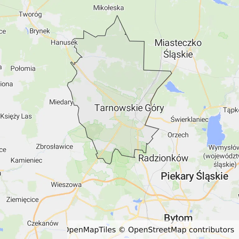 Mapa z zaznaczonym Tarnowskich Górami