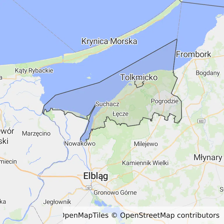 Mapa z zaznaczonym Tolkmickiem