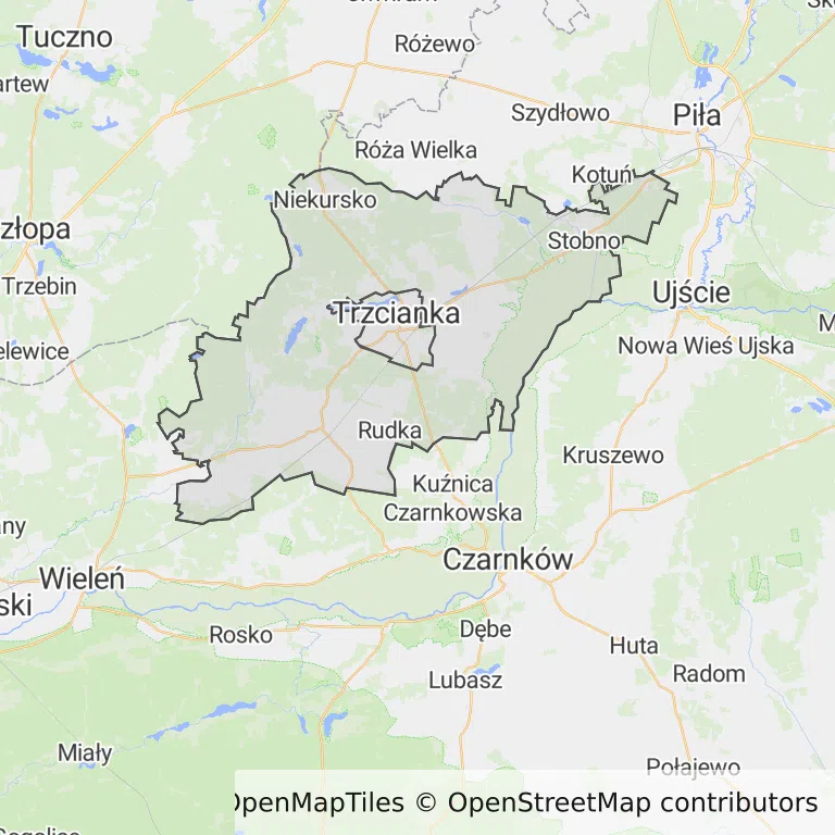 Mapa z zaznaczoną Trzcianką