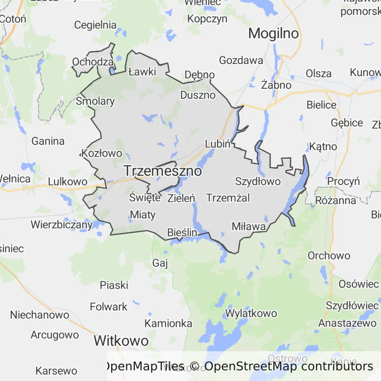 Mapa z zaznaczonym Trzemesznem