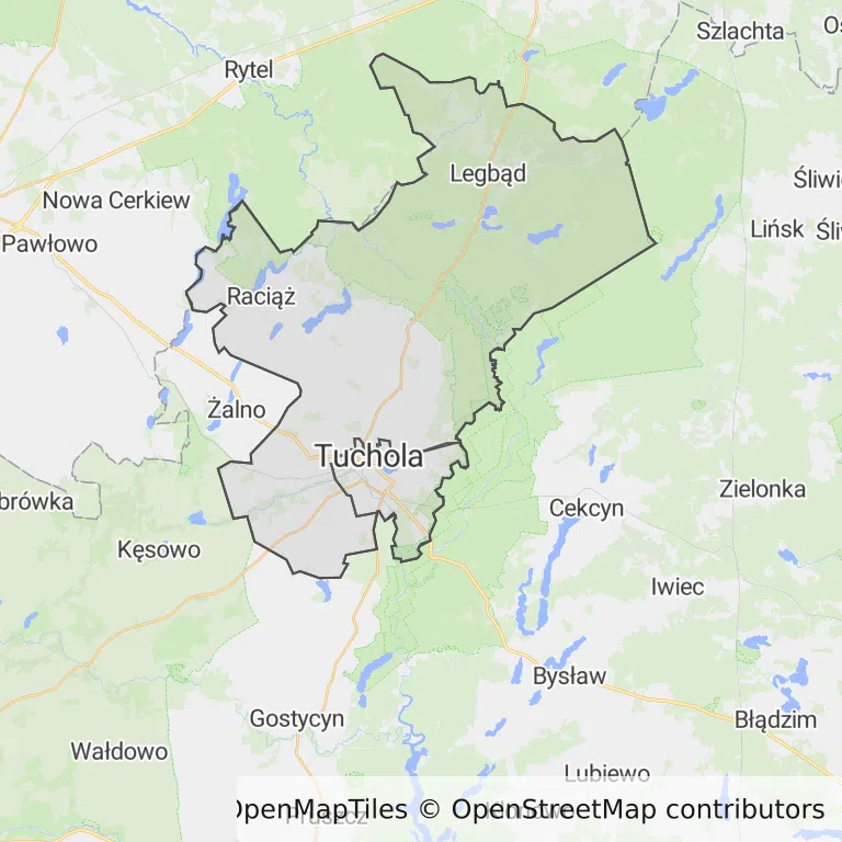 Mapa z zaznaczoną Tucholi