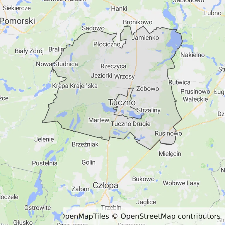 Mapa z zaznaczonym Tucznem