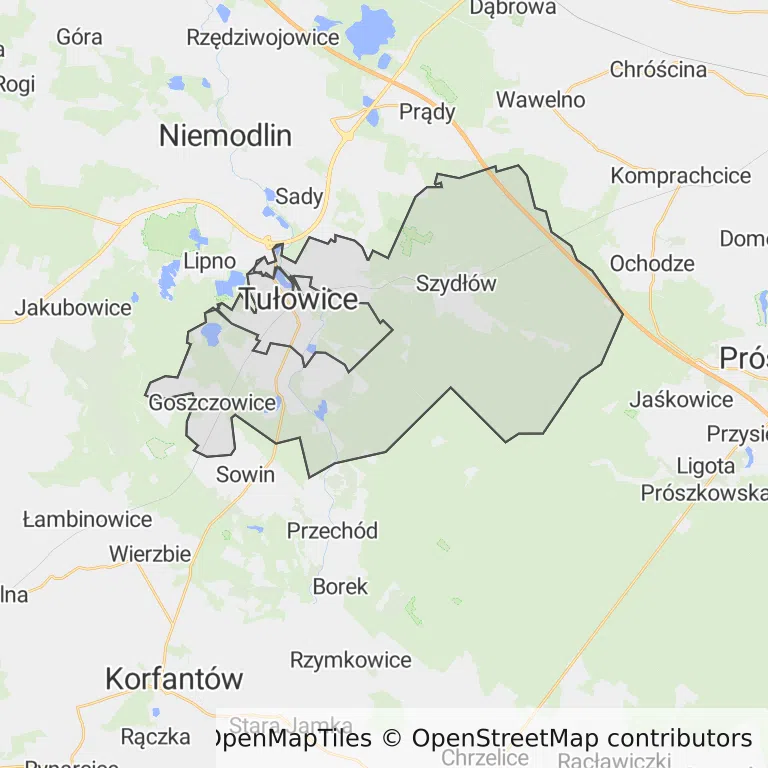 Mapa z zaznaczonymi Tułowicami