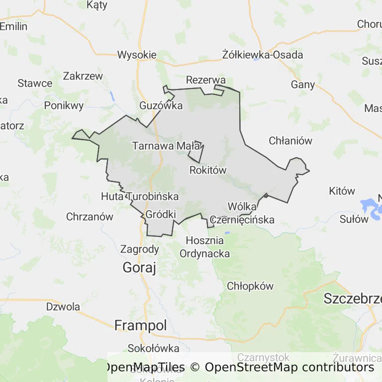 Mapa z zaznaczonym Turobinem