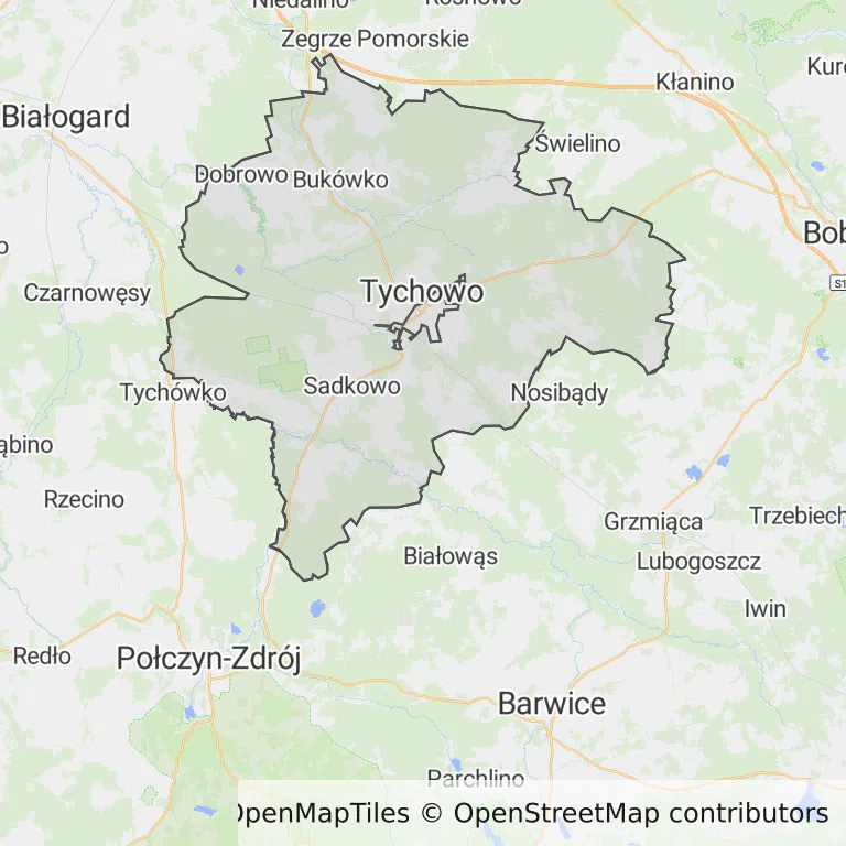 Mapa z zaznaczonym Tychowem