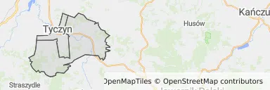 Mapa z zaznaczonym Tyczynem