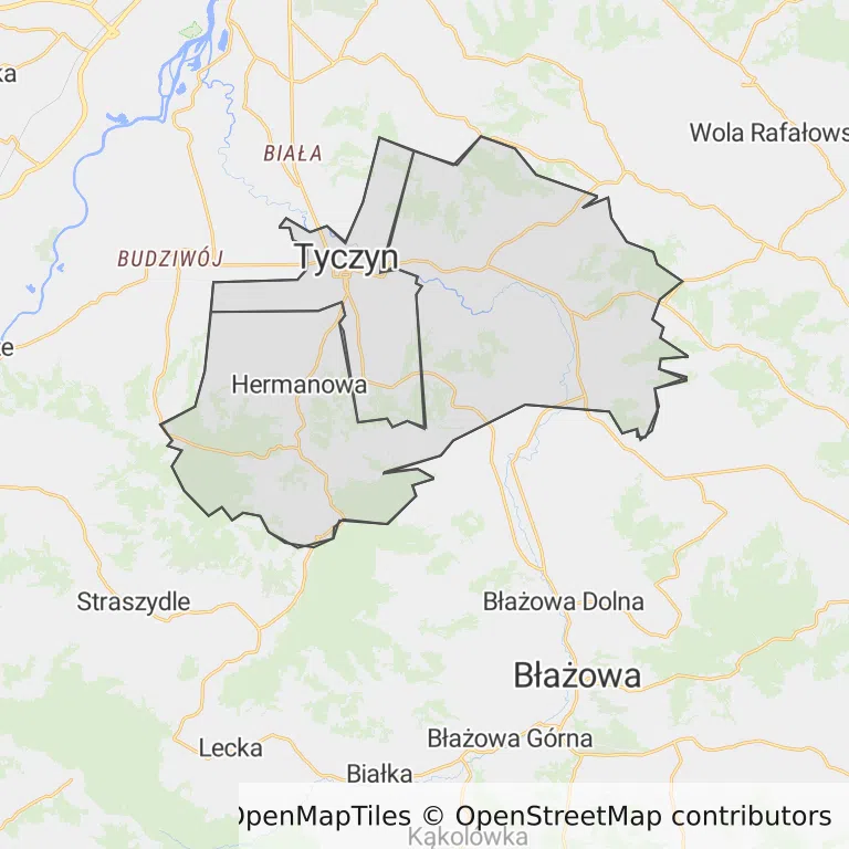 Mapa z zaznaczonym Tyczynem