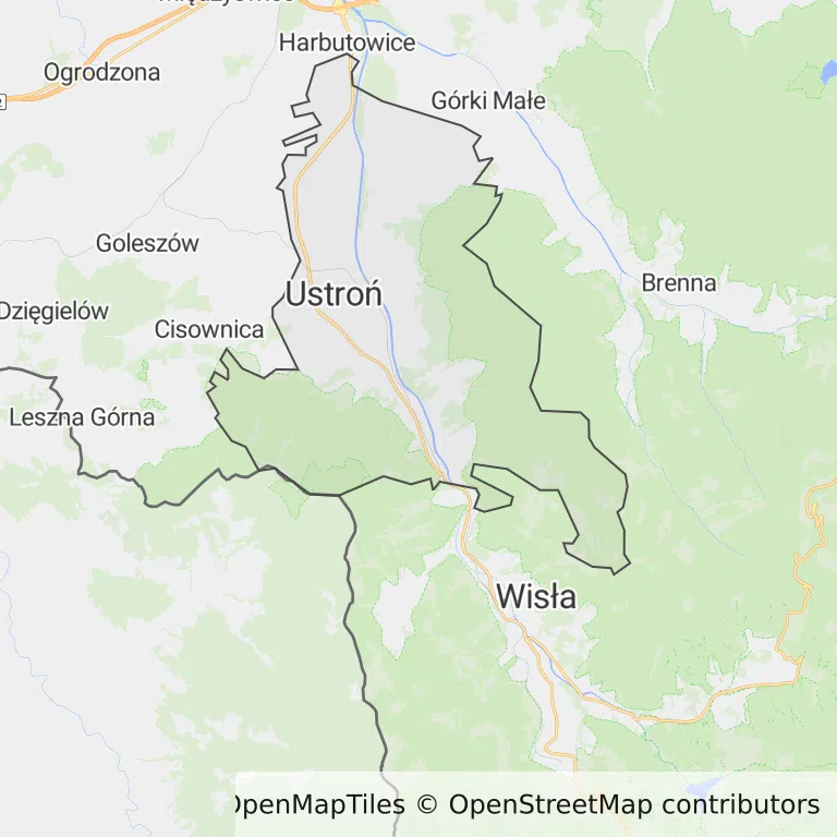 Mapa z zaznaczonym Ustroniu