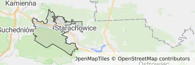 Mapa z zaznaczonym Wąchockiem