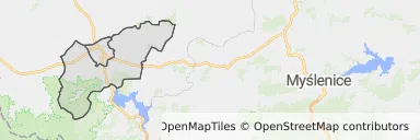 Mapa z zaznaczonymi Wadowicami