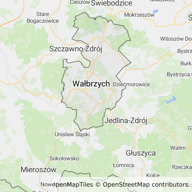 Mapa z zaznaczonym Wałbrzychu