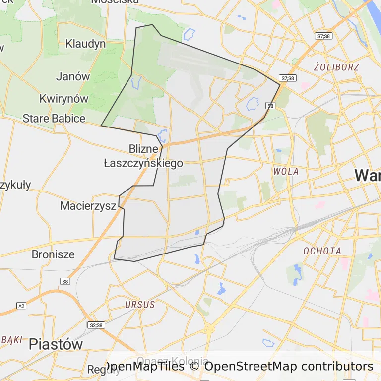Mapa z zaznaczonym Bemowem w Warszawie