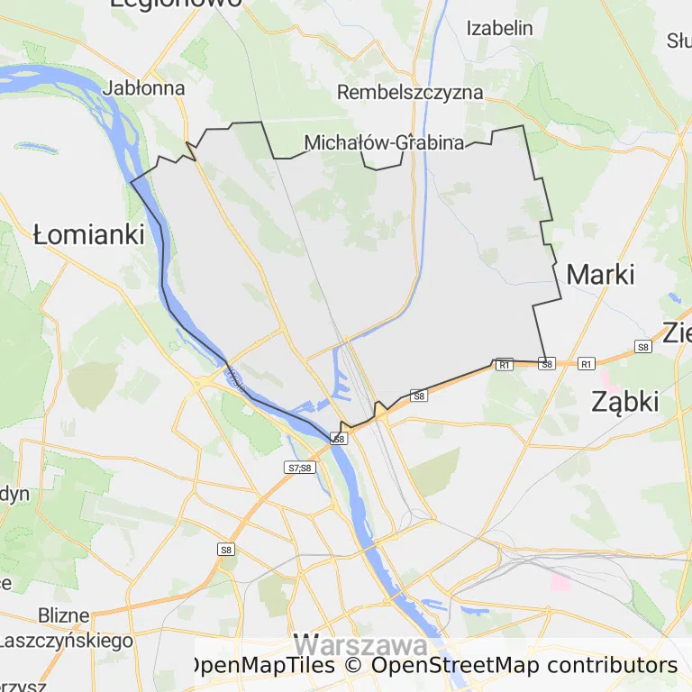 Mapa z zaznaczoną Białołęką w Warszawie