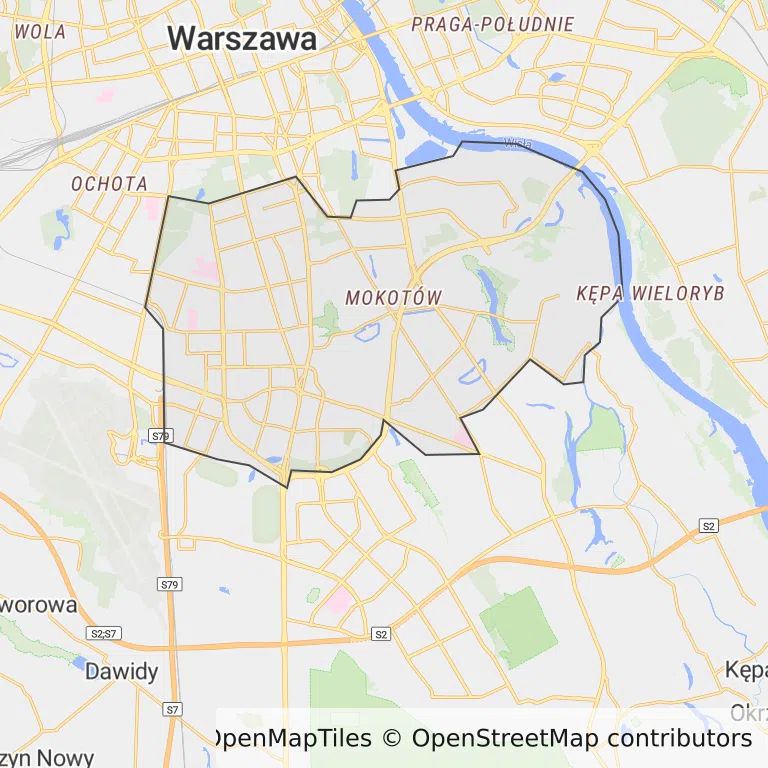Mapa z zaznaczonym Mokotowem w Warszawie