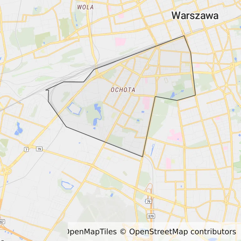 Mapa z zaznaczoną Ochotą w Warszawie