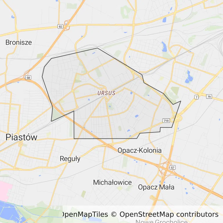 Mapa z zaznaczonym Ursusem w Warszawie