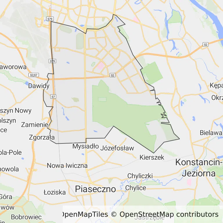 Mapa z zaznaczonym Ursynowem w Warszawie